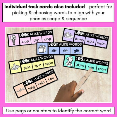 LOOKALIKE WORDS with CVCC CCVC Short I Words - Task Cards & Printables