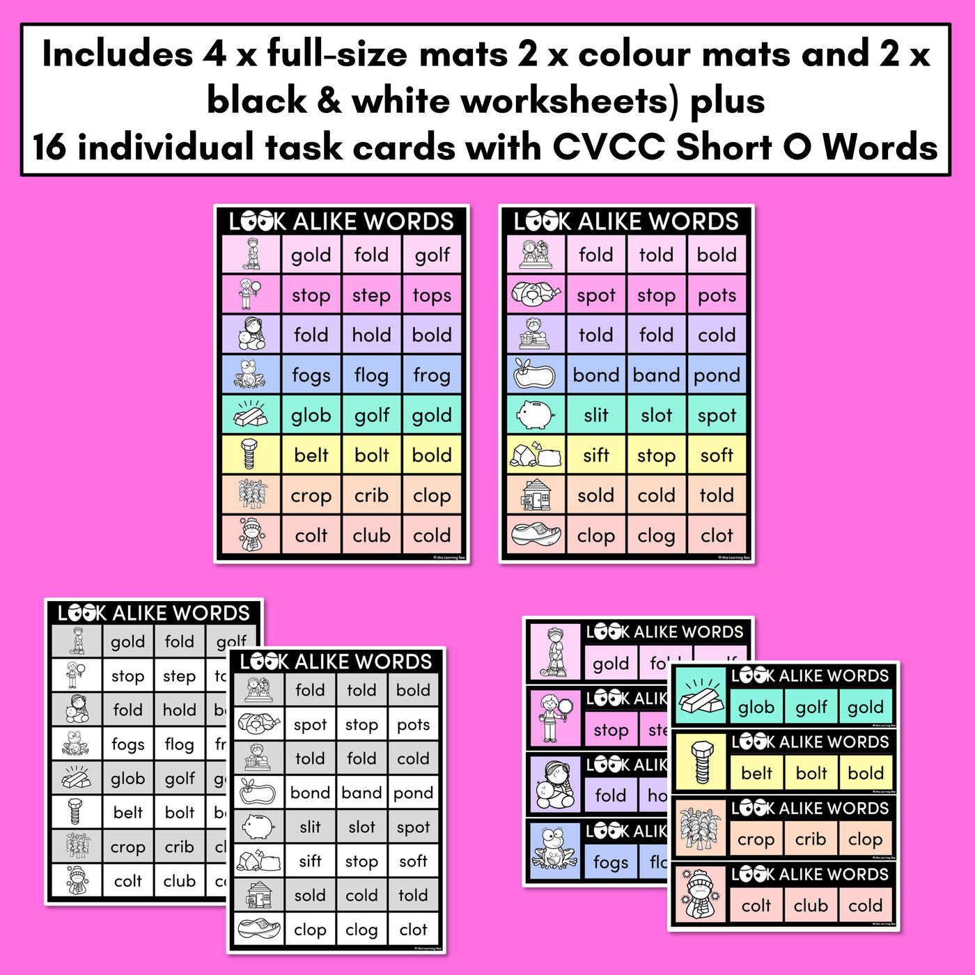 LOOKALIKE WORDS with CVCC CCVC Short O Words - Task Cards & Printables