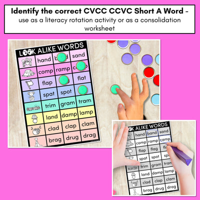 LOOKALIKE WORDS with CVCC CCVC Short A Words - Task Cards & Printables