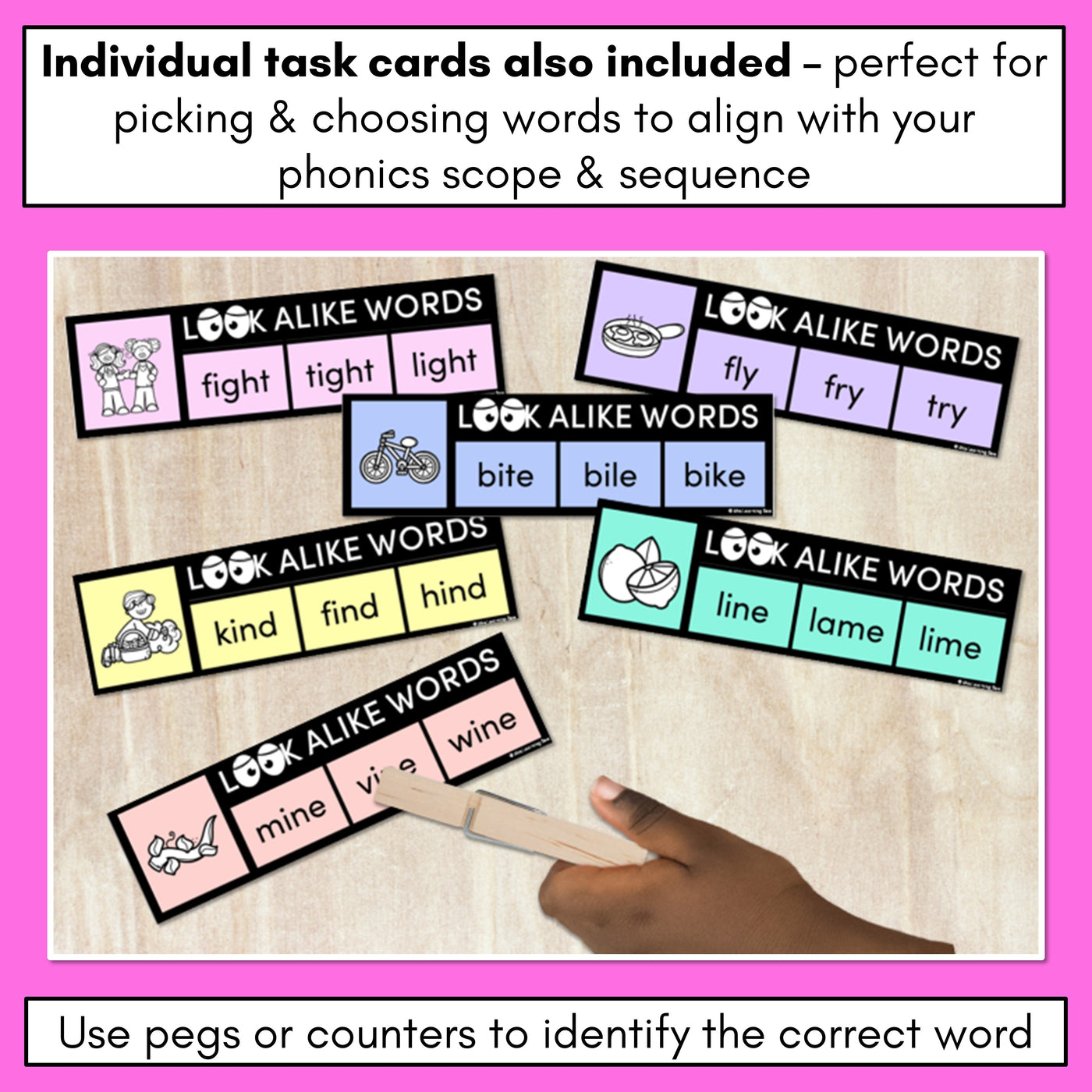 LOOKALIKE WORDS with LONG I Words - LONG VOWEL I Words - Task Cards & Printables