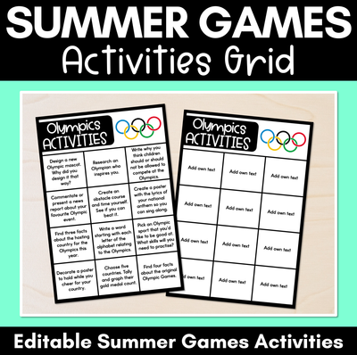 Summer Games Activities Grid - Editable Summer Games Activities for Kids