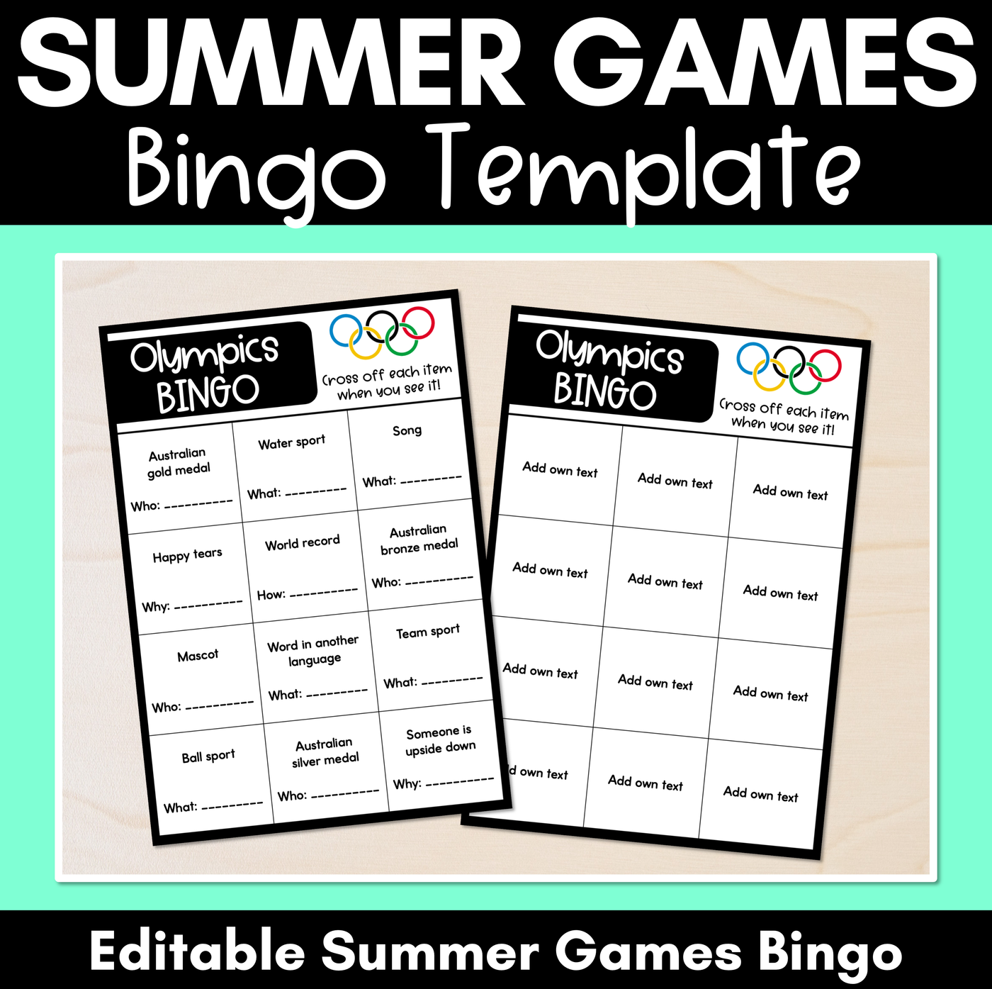 Summer Games Bingo Template - Editable Summer Games Bingo for kids