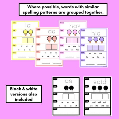 HEART WORD MAPPING MATS - High-Frequency Words Set 1