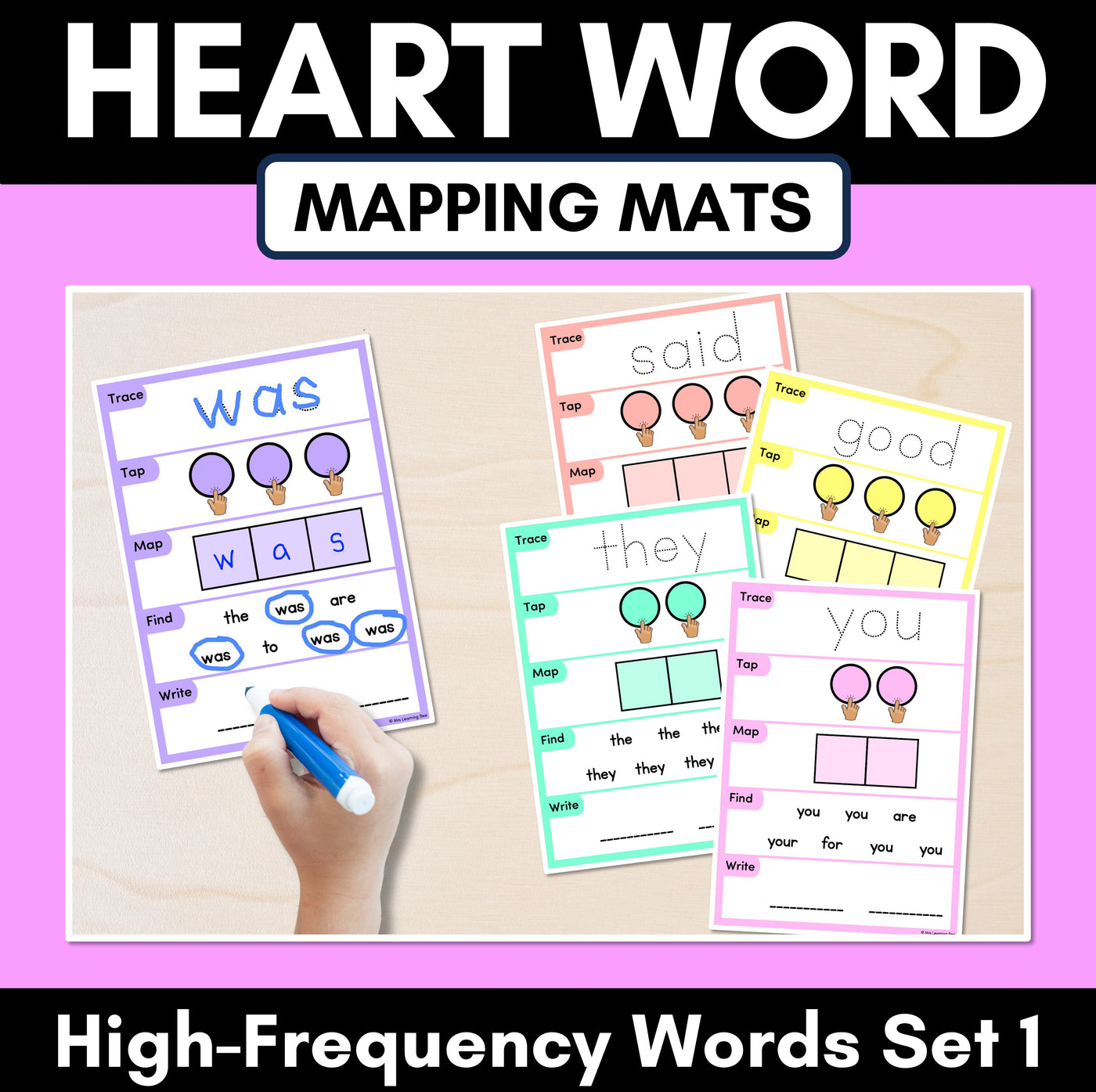 HEART WORD MAPPING MATS - High-Frequency Words Set 1