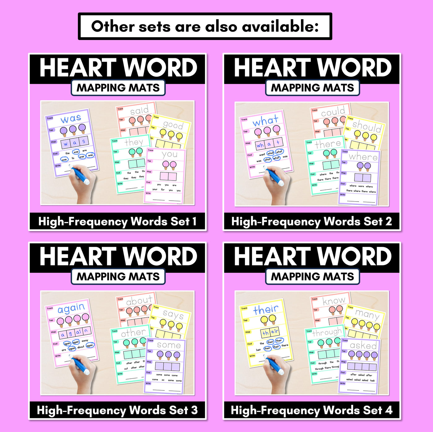 HEART WORD MAPPING MATS - High-Frequency Words Set 4