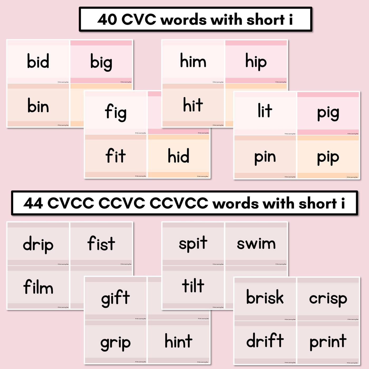 Neutral CVC CVCC CCVC Short I Decodable Words and Sentence Cards - All Australian Fonts - FREE