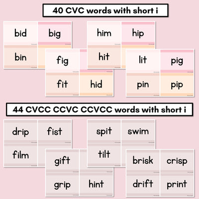 Neutral CVC CVCC CCVC Short I Decodable Words and Sentence Cards - FREE