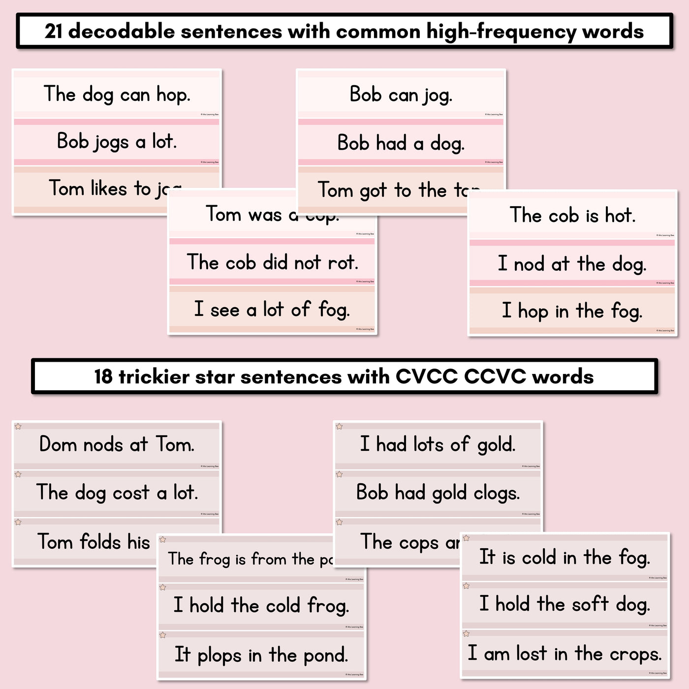 Neutral CVC CVCC CCVC Short O Decodable Words and Sentence Cards