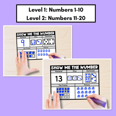SHOW ME THE NUMBER WORKSHEETS for 1-20: Numerals, Dice, Dominoes, Ten Frames & Pictures