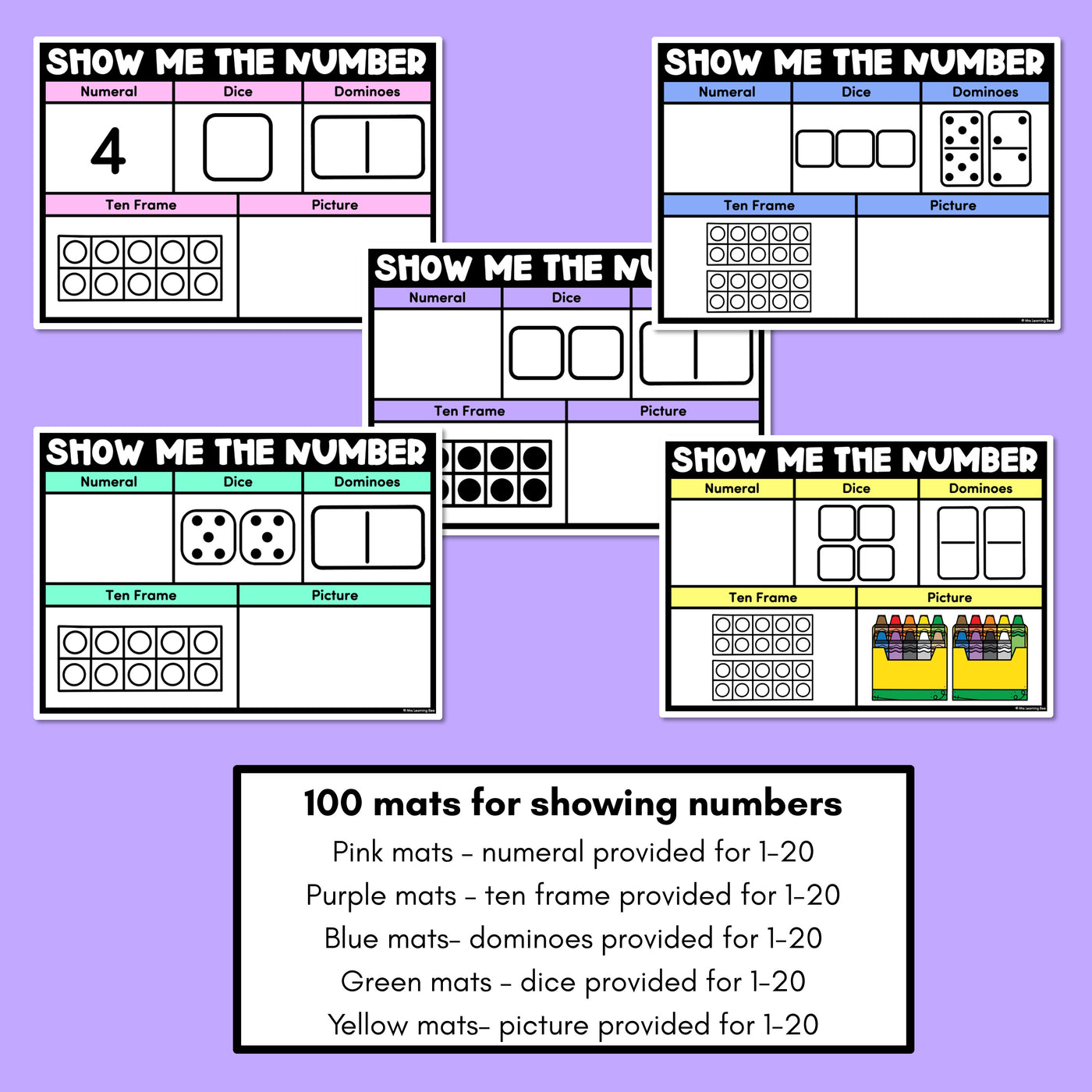 SHOW ME THE NUMBER MATS for 1-20: Numerals, Dice, Dominoes, Ten Frames & Pictures