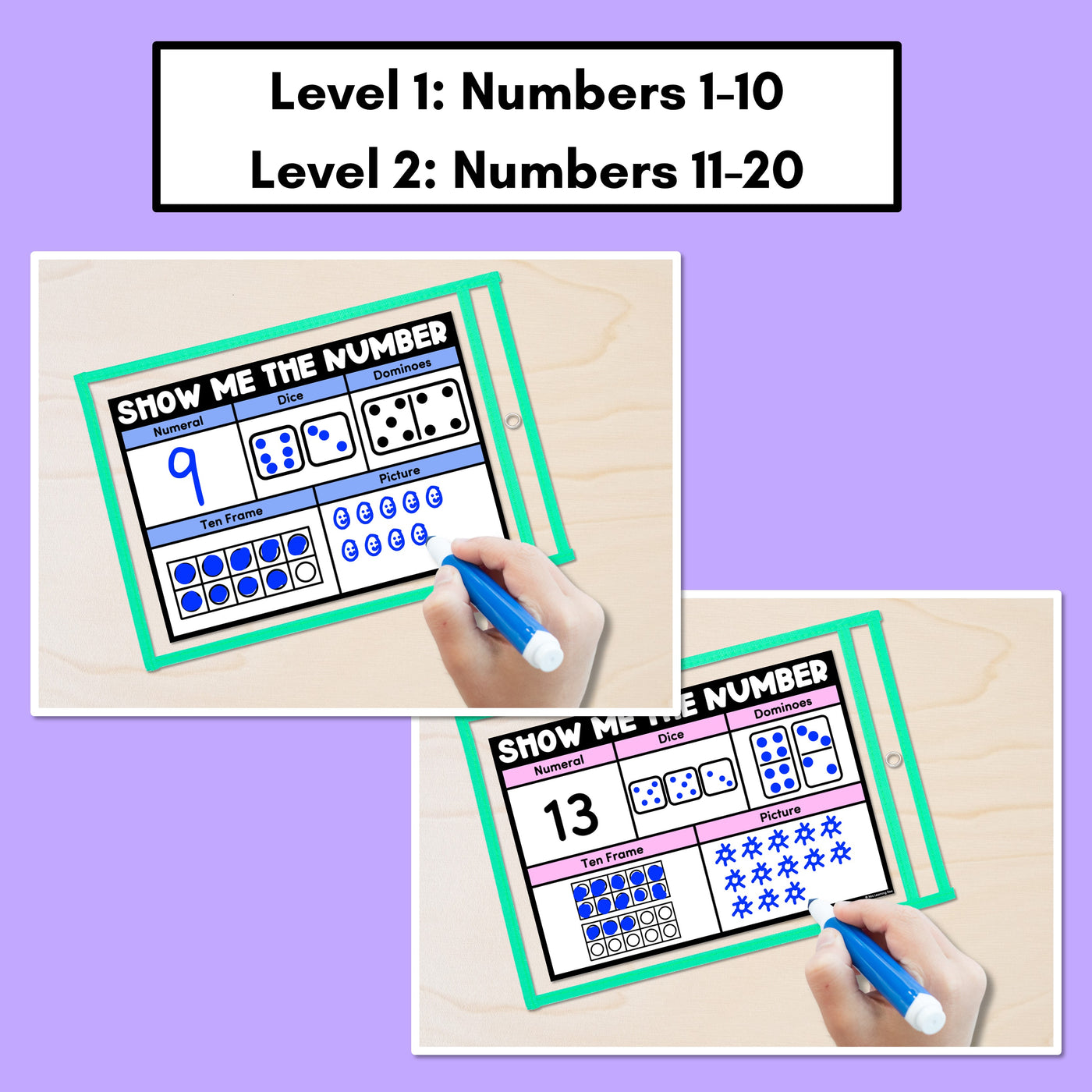 SHOW ME THE NUMBER MATS for 1-20: Numerals, Dice, Dominoes, Ten Frames & Pictures