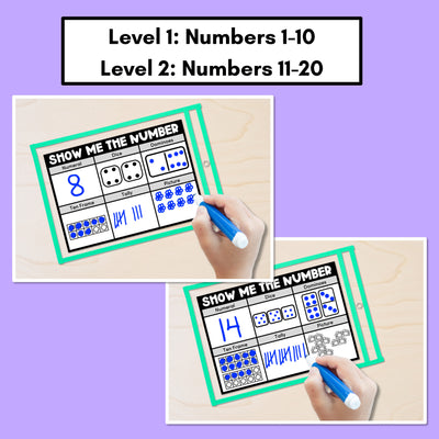 SHOW ME THE NUMBER WORKSHEETS for 1-20: Numerals, Dice, Dominoes, Ten Frames, Tallies & Pictures