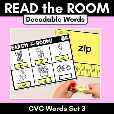 READ THE ROOM - Decodable Words Phonics Activity - CVC Words Set 3