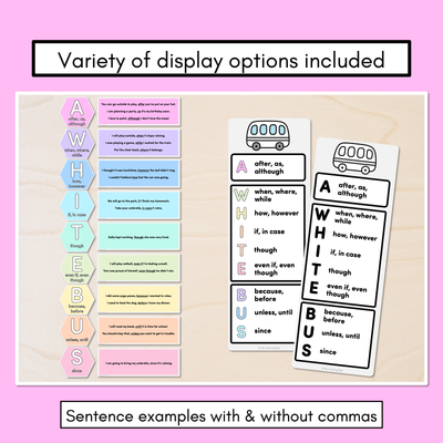 A WHITE BUS Poster Displays for Subordinating Conjunctions (Complex Sentences)