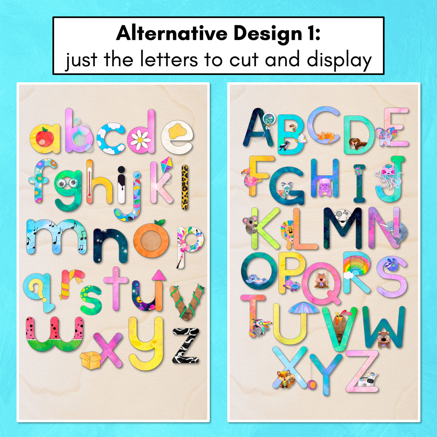 Alphabet Posters with Embedded Mnemonics - Uppercase & Lowercase Letters - The Kutopia Collection