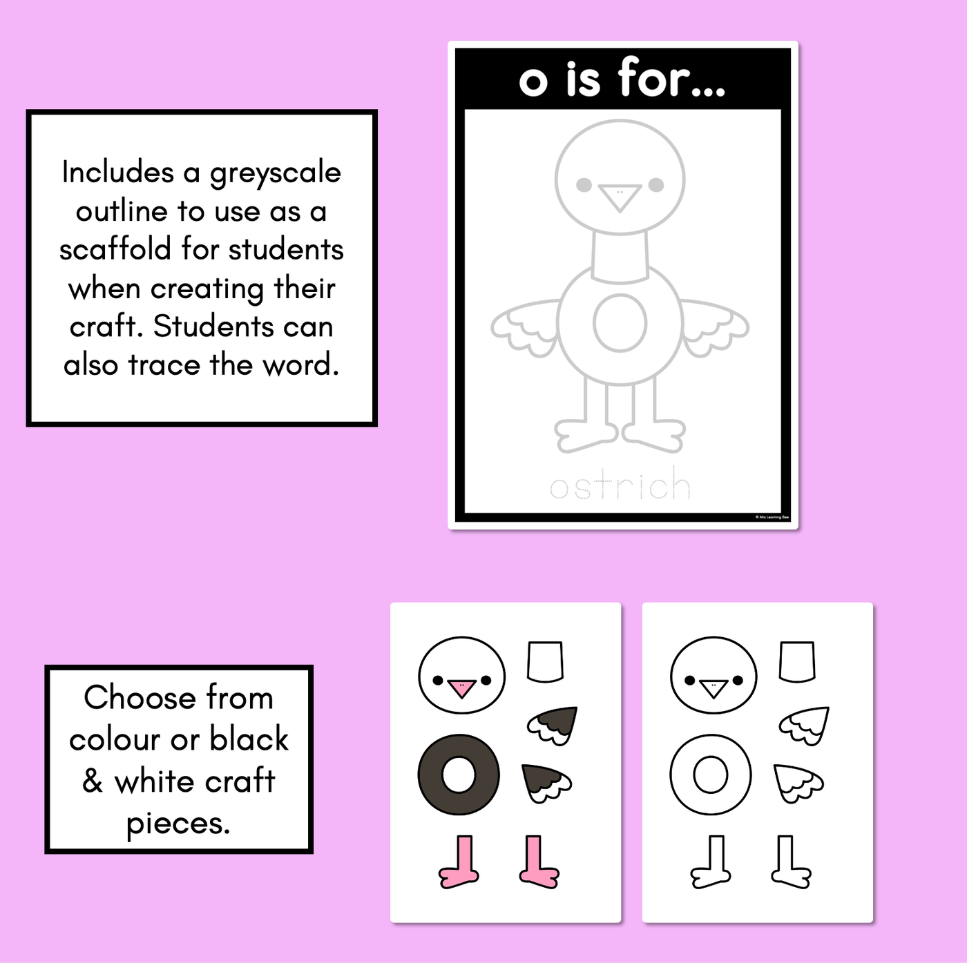 Beginning Sound Crafts - LOWERCASE Letter O - O is for Ostrich