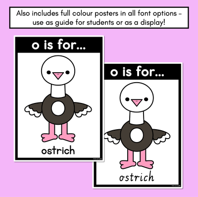 Beginning Sound Crafts - LOWERCASE Letter O - O is for Ostrich