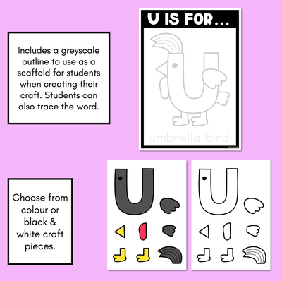 Beginning Sound Crafts - Letter U - U is for Umbrella Bird