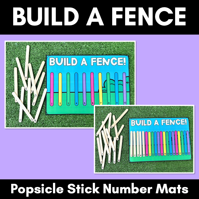 Counting to 10, 20 & Skip Counting - Build A Popsicle Stick Fence - Number Mats