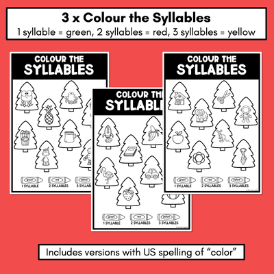 Christmas Phonological Awareness Activities - Rhyme & Syllable Printables