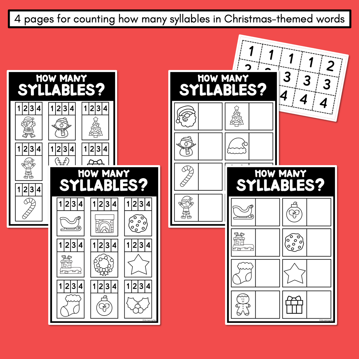 Christmas Phonological Awareness Activities - Rhyme & Syllable Printables