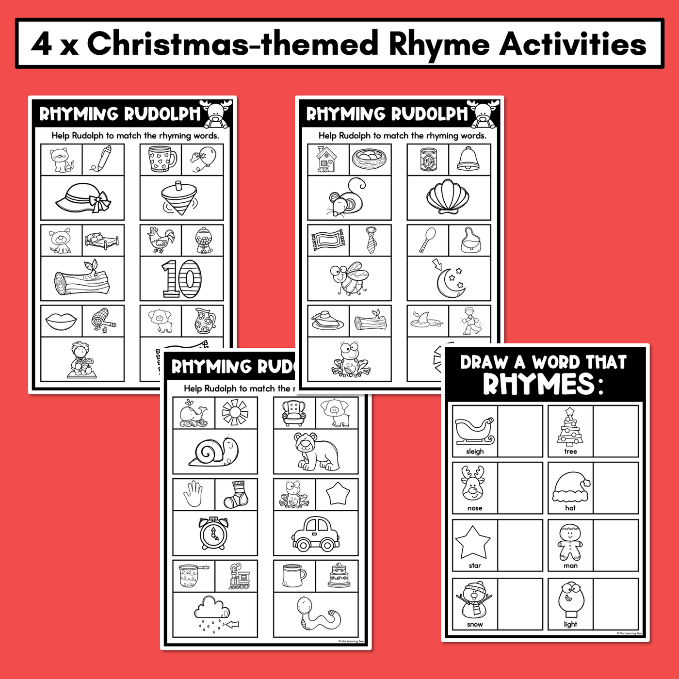 Christmas Phonological Awareness Activities - Rhyme & Syllable Printables