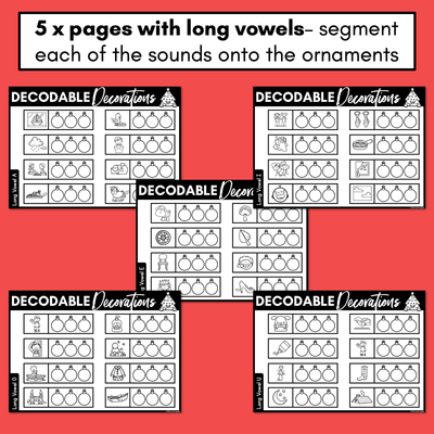 Christmas Phonics - Decodable Decorations - CVC Words, Consonant Digraphs & Long Vowels