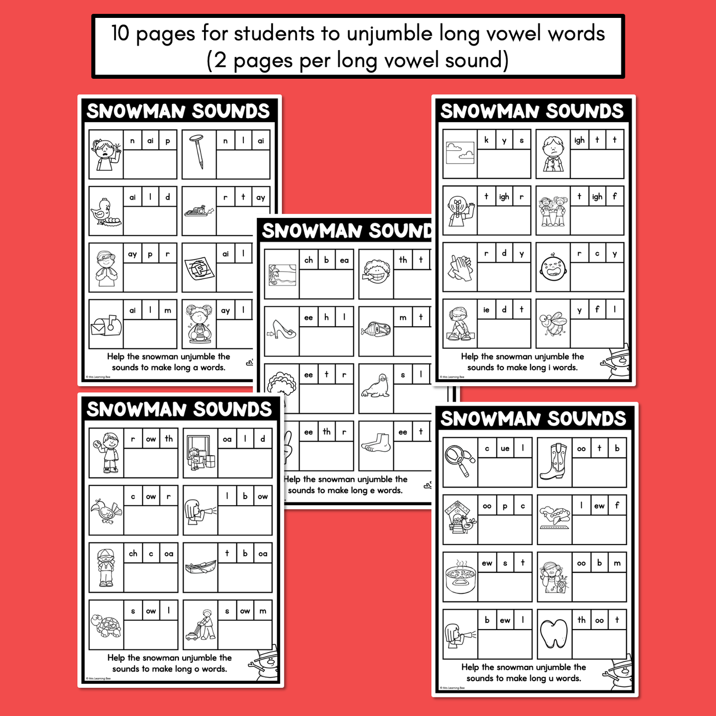 Christmas Phonics - Snowman Sounds - CVC Words, Consonant Digraphs & Long Vowels