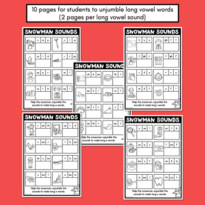 Christmas Phonics - Snowman Sounds - CVC Words, Consonant Digraphs & Long Vowels