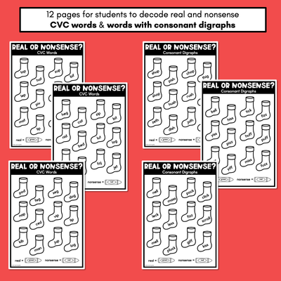 Christmas Phonics - Real and Nonsense Decodable Words - CVC, Consonant Digraphs & Long Vowels