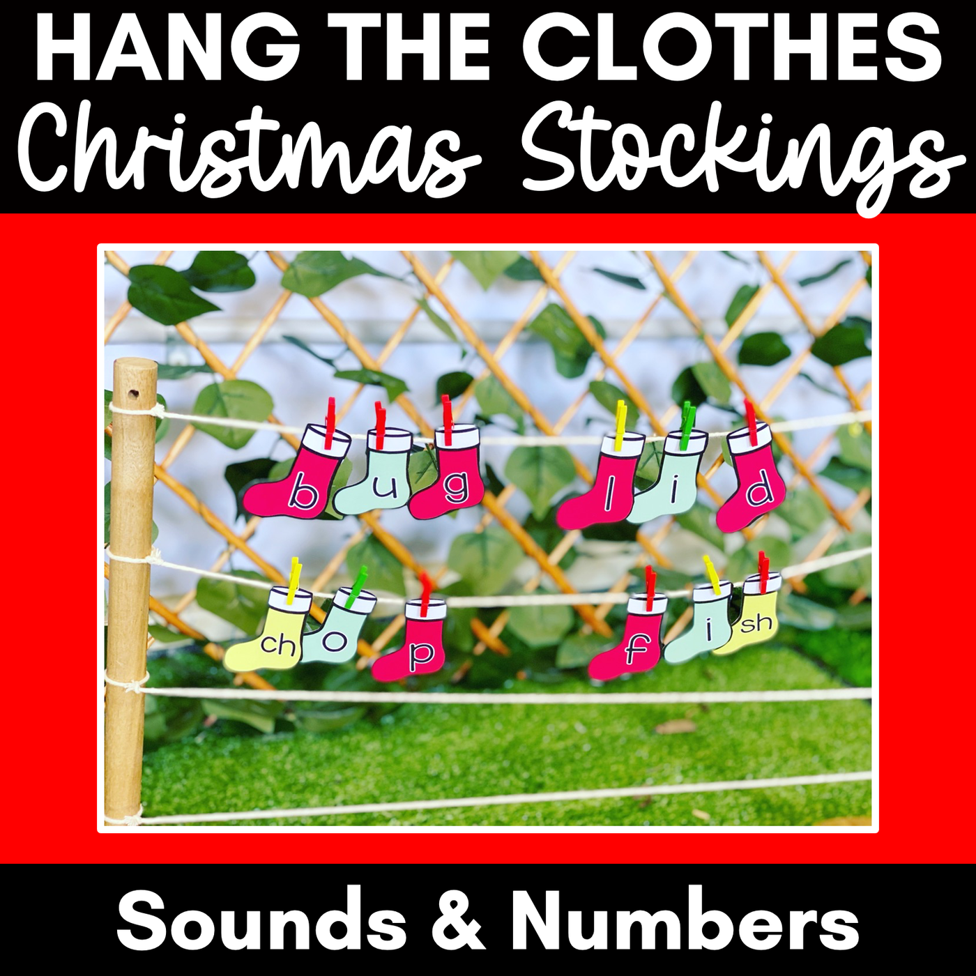 Christmas Activities for Kindergarten - Hang the Clothes Christmas Phonics or Number Game