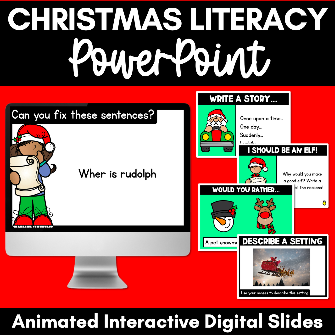 Christmas Activities for Kindergarten, Grade 1 & Grade 2 - Christmas Literacy PowerPoint