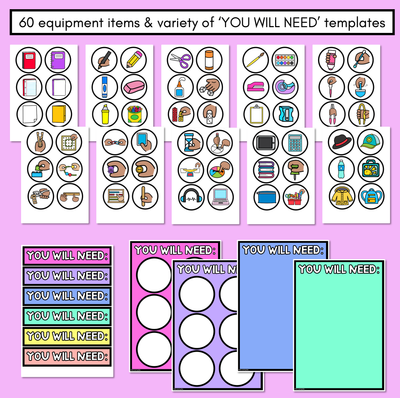 Instructional Icons Editable Templates - Classroom Instructions & Equipment Visuals - Rainbow Palette