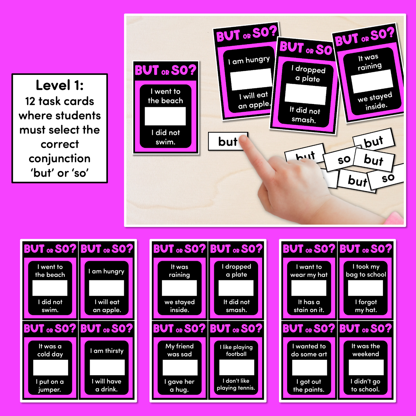 BUT or SO - Conjunction Task Cards - VCOP aligned