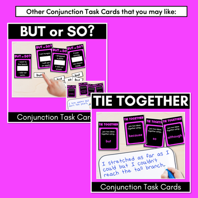 BEFORE or BECAUSE - Conjunction Task Cards - VCOP aligned