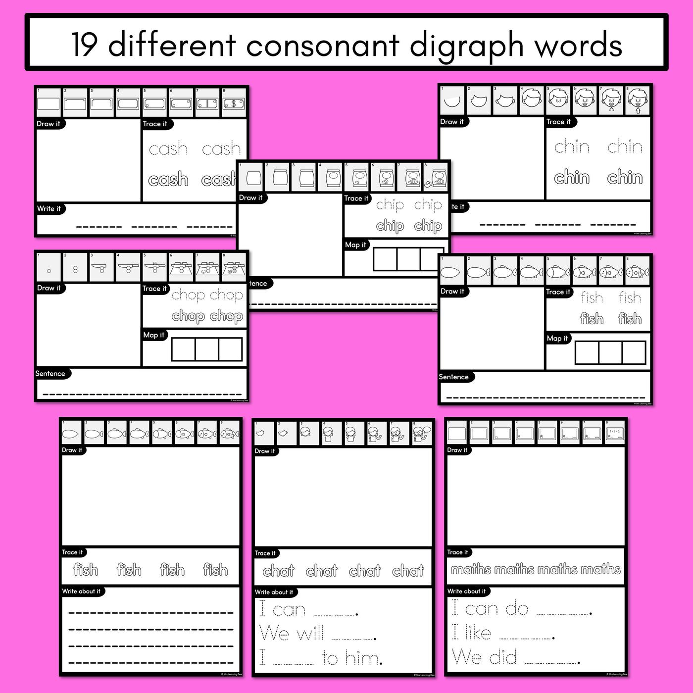 PHONICS DECODABLE DIRECTED DRAWINGS - Consonant Digraphs CH SH TH WH