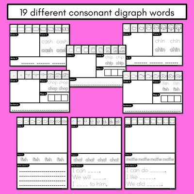 PHONICS DECODABLE DIRECTED DRAWINGS - Consonant Digraphs CH SH TH WH