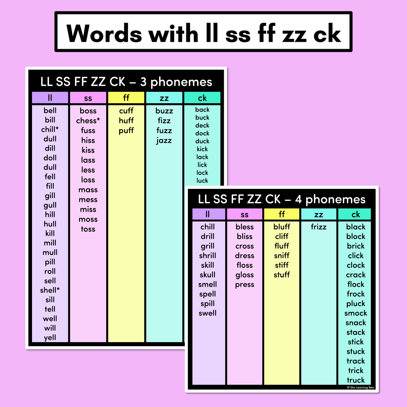 Decodable Word Lists - Consonant Digraphs ch sh th wh ll ss ff zz zz qu ng + x