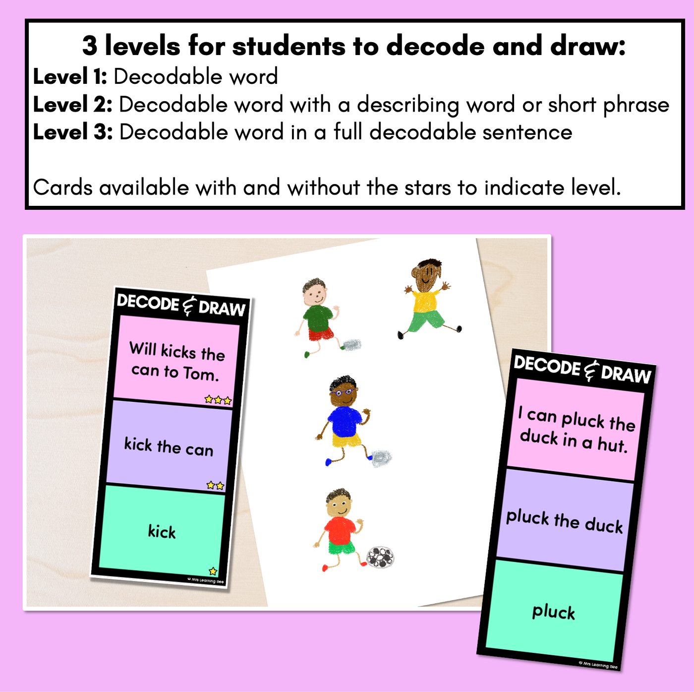 DECODE & DRAW - Consonant Digraphs LL SS FF ZZ CK - Decodable Drawing Phonics Task Cards