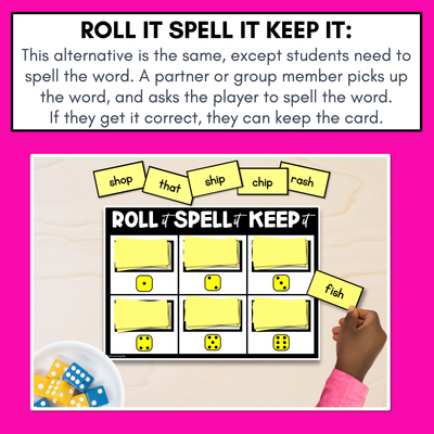 CONSONANT DIGRAPHS PHONICS GAME - Roll It Read It Keep It OR Roll It Spell It Keep It