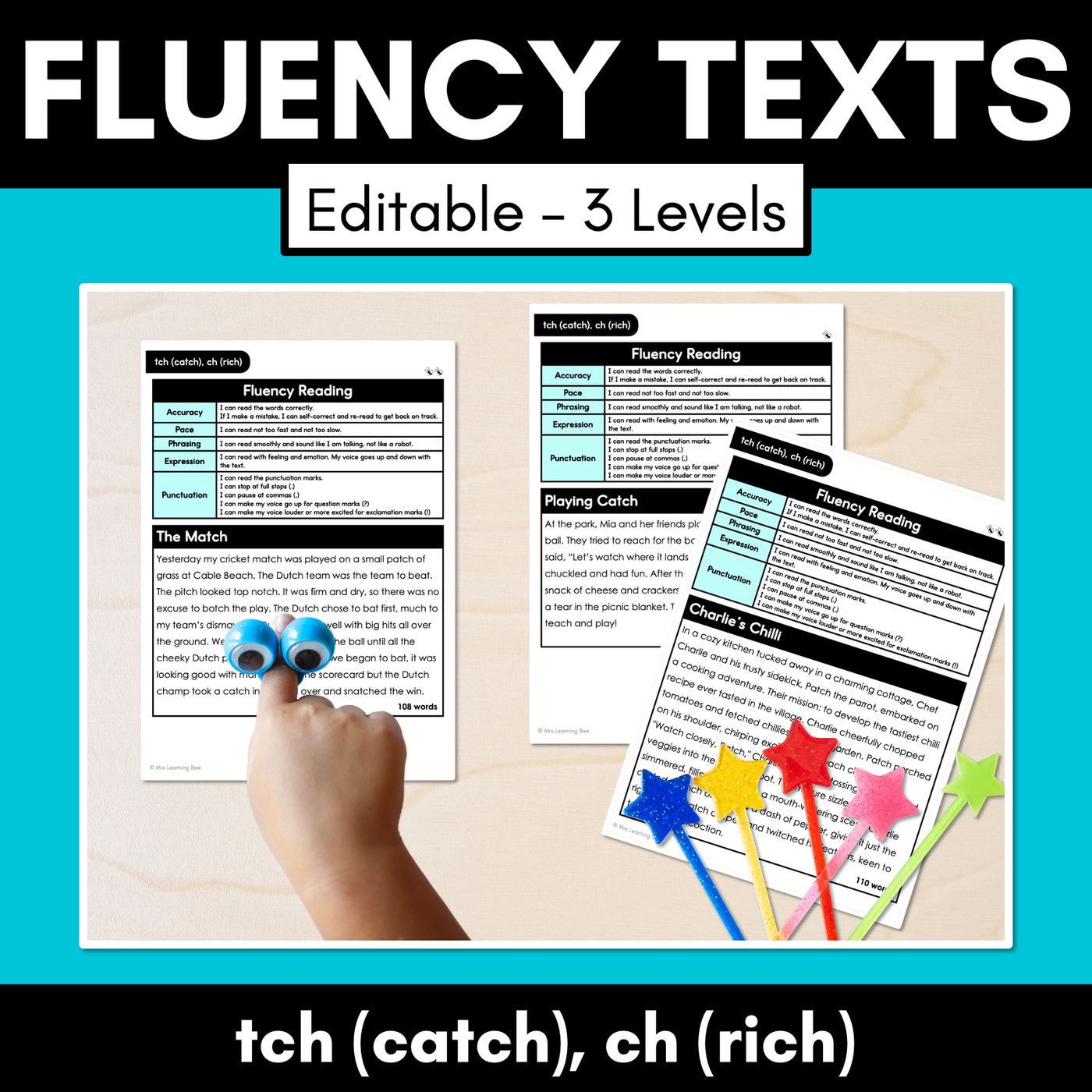 Editable Differentiated Decodable Fluency Texts - tch (catch), ch (rich)