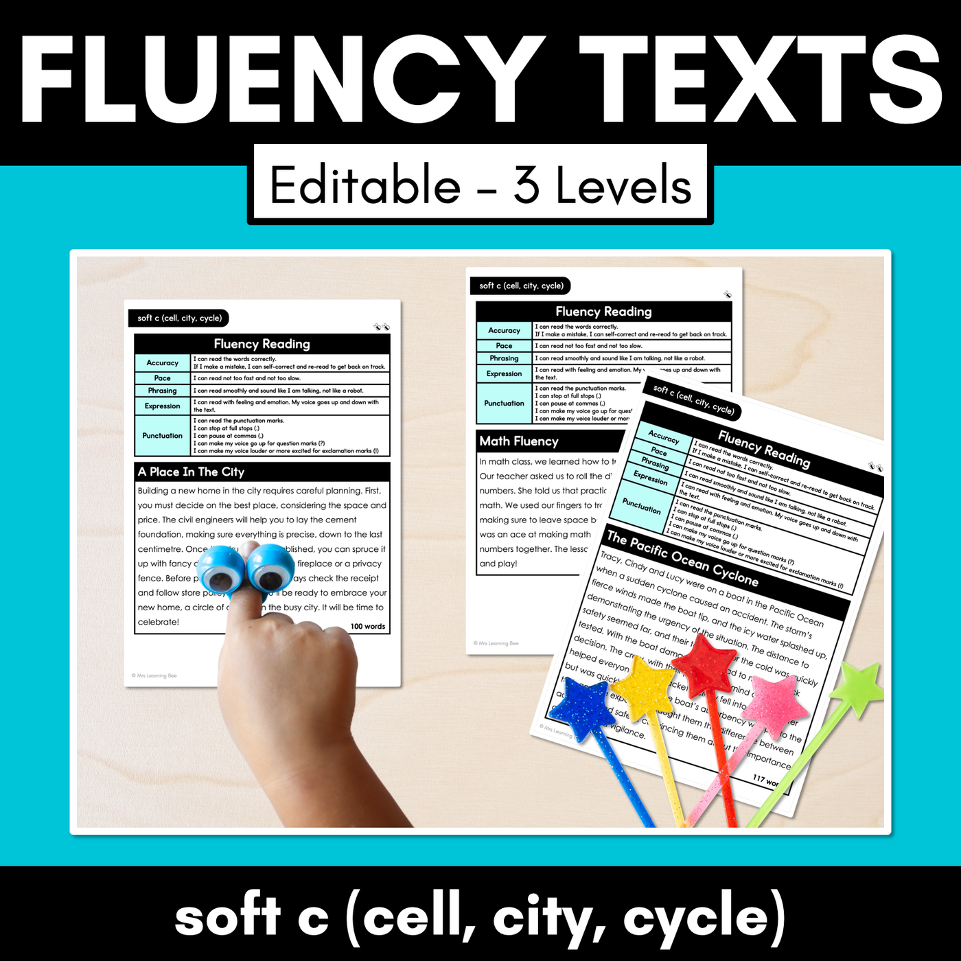 Editable Differentiated Decodable Fluency Texts - soft c (cell, city, cycle)