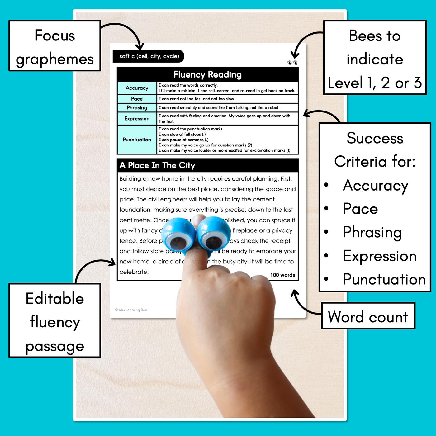 Editable Differentiated Decodable Fluency Texts - soft c (cell, city, cycle)