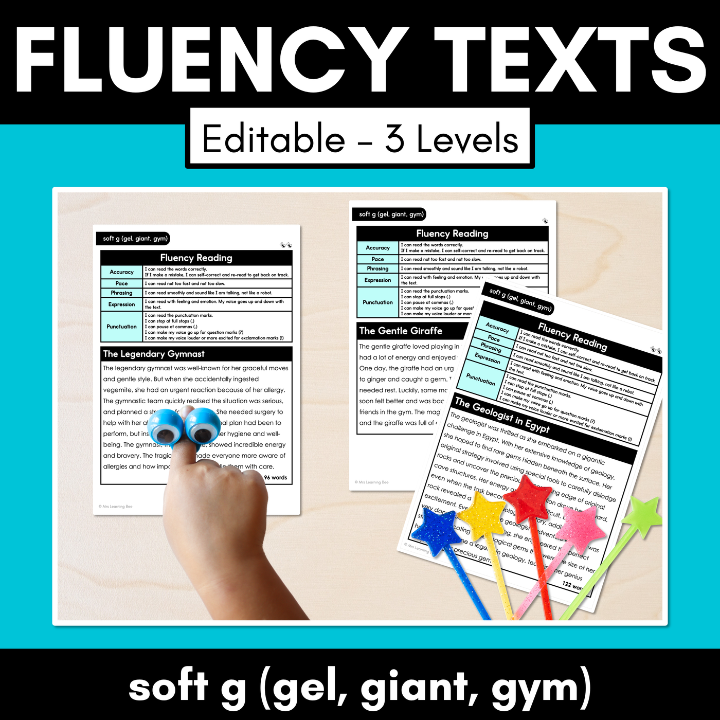 Editable Differentiated Decodable Fluency Texts - soft g (gel, giant, gym)