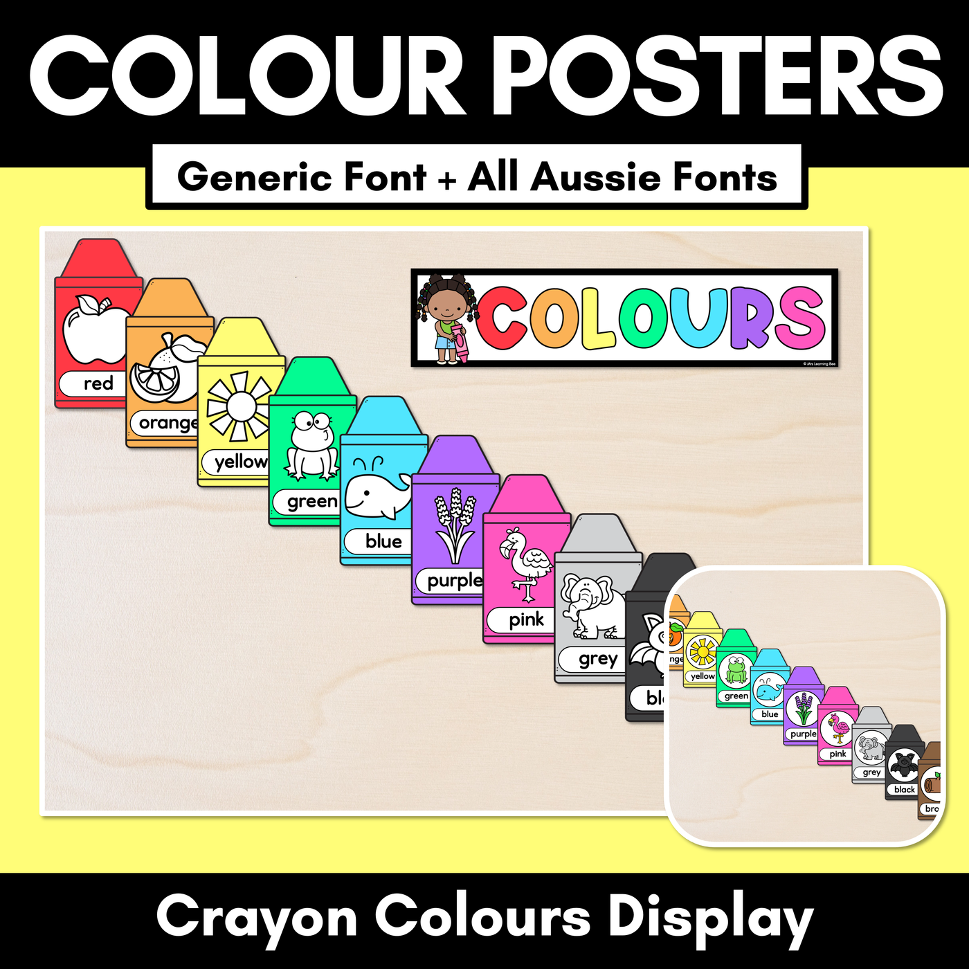 Crayon Colour Posters - Colour Classroom Display - All Australian Fonts