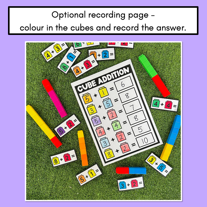 Cube Addition Task Cards - Addition to 10 with Unifix Cubes or Snap Cubes