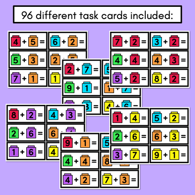 Cube Addition Task Cards - Addition to 10 with Unifix Cubes or Snap Cubes