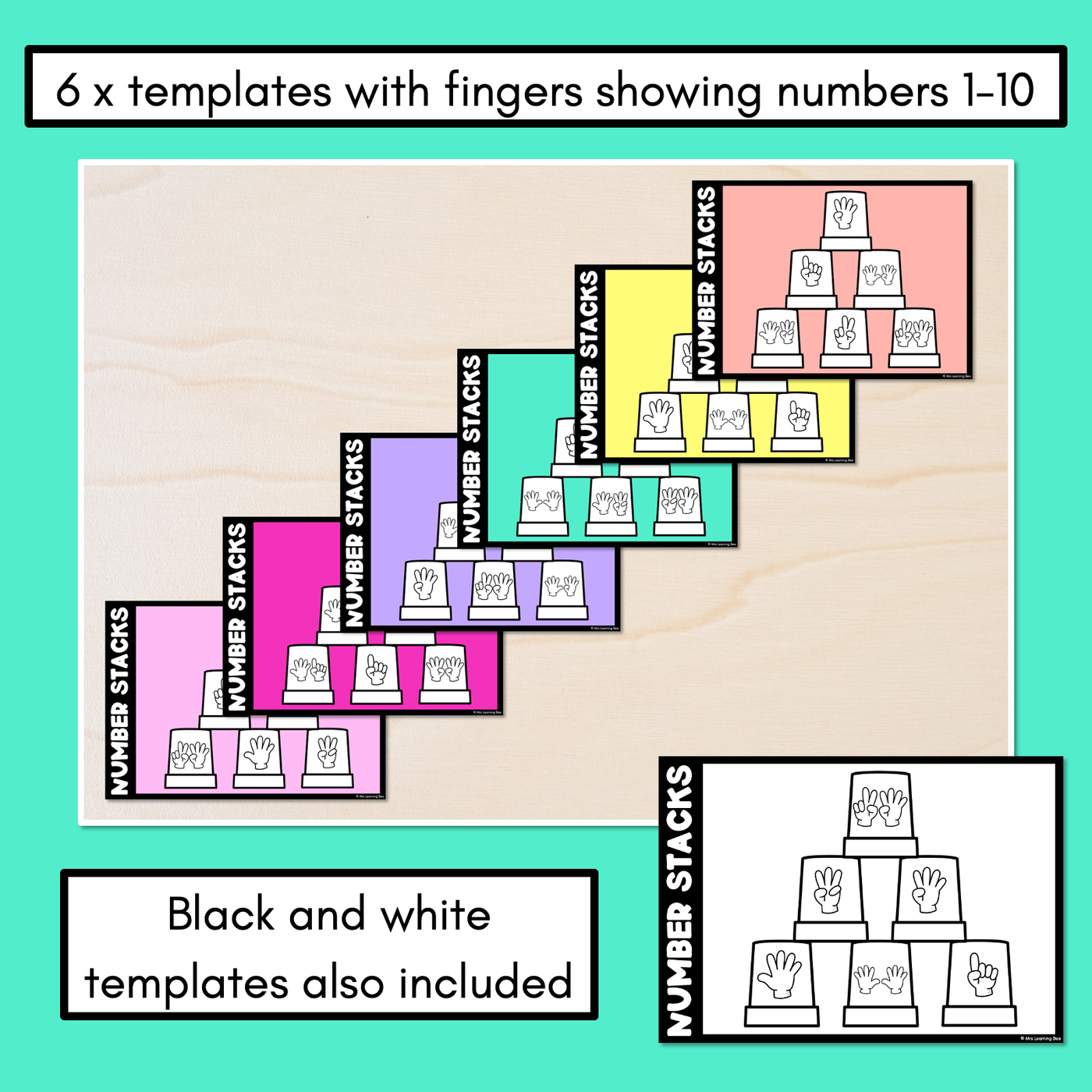 Number Stacks - Cup Stacking Templates - Numbers 1-10 - FINGERS