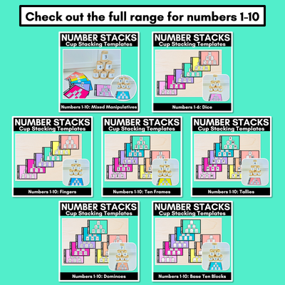 Number Stacks - Cup Stacking Templates - Numbers 1-10 - FINGERS