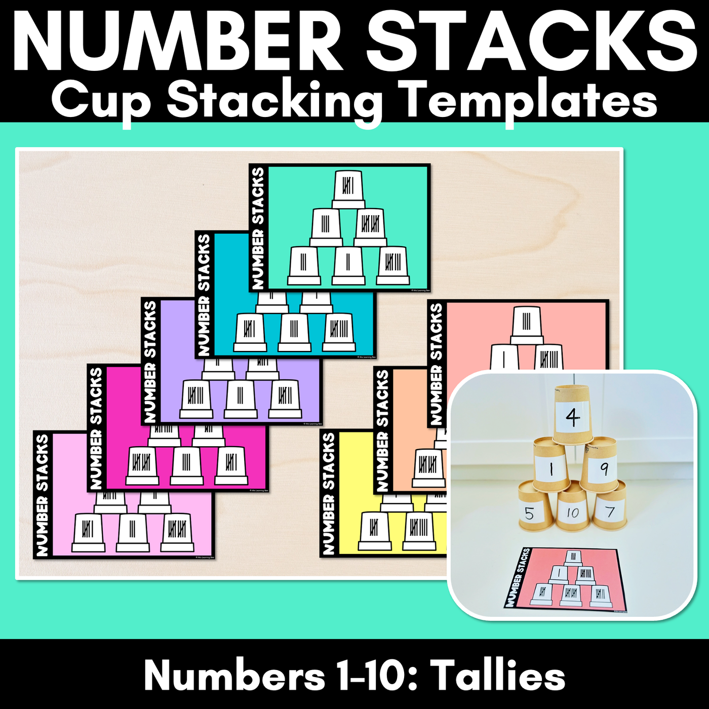 Number Stacks - Cup Stacking Templates - Numbers 1-10 - TALLIES